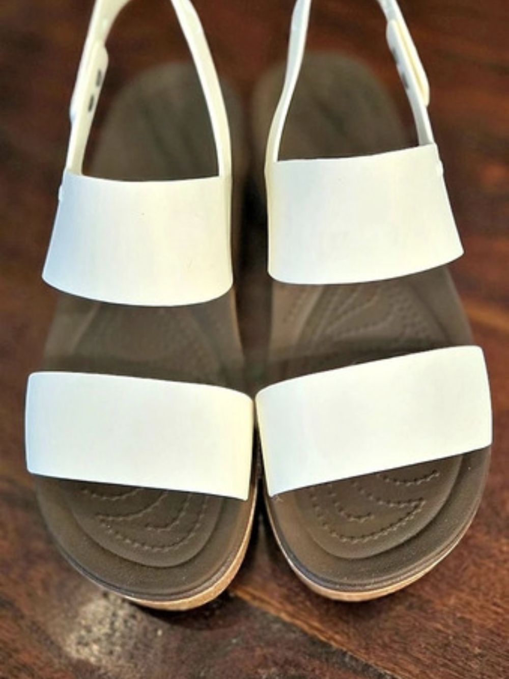 Crocs Brooklyn Low Wedge White & Brown Sandals